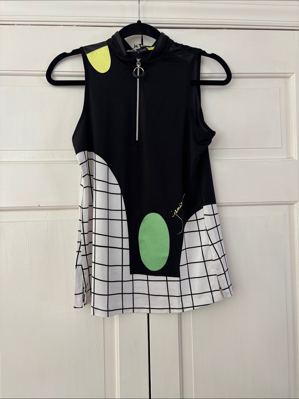 jamie sadock Tank Neon Green White Black Grid Panels Size Small Golf Pickleball